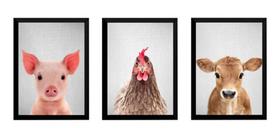 Kit 3 Lindos Quadros Decorativos A4 Animais Porco Bezerro