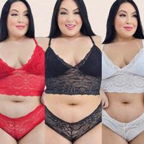 Kit 3 Lingerie Conjunto Plus Size Rendada Sensual Sem Bojo Sem Ferrinho Kit 3 Lingerie Conjunto Plus Size Rendada Sensual Sem Bojo Sem Ferrinho