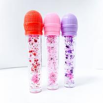Kit 3 lip gloss microfone com glitter brilho labial decorado fashion