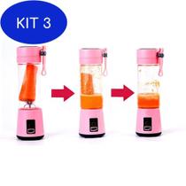 Kit 3 Liquidificador Mini Portátil Bateria Squeeze Rosa - Lumi Kit 3 Liquidificador Mini Portátil Bateria Squeeze Rosa - Lumi
