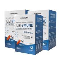 Kit 3 Lisimune Cloridrato de Lisina + Zinco 60 Cps Maxinutri Kit 3 Lisimune Cloridrato de Lisina + Zinco 60 Cps Maxinutri