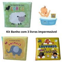 Kit 3 livrinhos bíblicos para banho impermeável de bebê A criação de Deus Louvando Infantil Ilustrado para Brincar