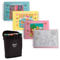 Kit 3 Livro de Colorir Adulto Comfy Cozy Tik Tok 24 Canetas