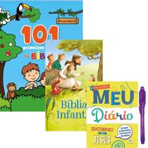 Kit 3 Livros 101 Primeiros Desenhos da Bíblia + Bíblia Infantil + Meu Diário - Segredos com Jesus Ciranda Cultural C - Atividade Educativo Amigo