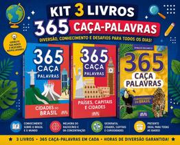Kit 3 Livros 365 Caça-Palavras Brasil, Cidades Países e Capitais