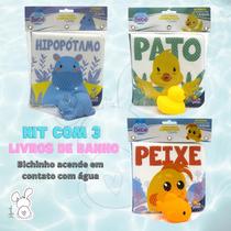 Kit 3 livros Bebe para Banho - Amiguinhos Luminosos - Patinho Hipopótamo Peixe - Acende em contato com água - Todolivro