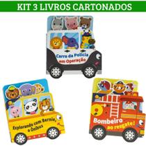 Kit 3 livros cartonados - Passeando pela cidade - Bombeiro, Ônibus e Polícia