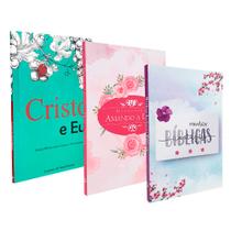 Kit 3 Livros Cristo e Eu - Discipulado + Minhas Anotações Bíblicas - Aquarela + Amando a Deus - Rosas