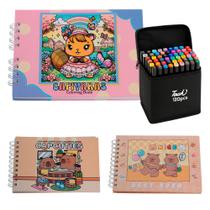 Kit 3 Livros De Colorir Infantil 120 Canetinha Ponta Dupla
