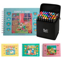 Kit 3 Livros De Colorir Infantil Comfy e Cozy 120 Canetinhas Kit 3 Livros De Colorir Infantil Comfy e Cozy 120 Canetinhas