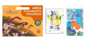 Kit 3 Livros de Dinossauros - Passatempos Com Adesivos + 365 Para Colorir + Aquabook