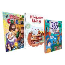Kit 3 Livros Infantil Atividades Bíblicas + A Bíblia para colorir + 365 Histórias Bíblicas para Ler e Ouvir