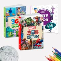 Kit 3 Livros Para Pintar Colorir Desenhar Disney Pixar Marvel Divertidamente Diversão 365 Desenhos