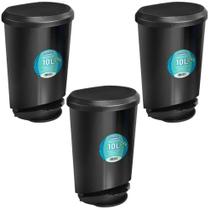 Kit 3 Lixeira Cesto 10L c/ Tampa e Pedal Plástico Escritório Banheiro Cozinha Preta Kit 3 Lixeira Cesto 10L c/ Tampa e Pedal Plástico Escritório Banheiro Cozinha Preta