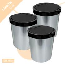 Kit 3 Lixeira Cesto de Lixo Click Inox Estilizado 10 Litros