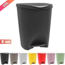 Kit 3 Lixeira Escritorio Cozinha Banheiro C/ Pedal 15 Litros