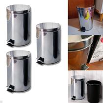 Kit 3 Lixeira Inox Premium Multiuso 5 Litros Cesto e Pedal