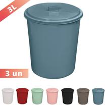 Kit 3 Lixeira Multiuso 3L Com Tampa Colorida Usual Utilidad.