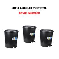 Kit 3 Lixeira Redonda Com Pedal para Cozinha ou Banheiro Escritório 12 Litros Envio Imediato Kit 3 Lixeira Redonda Com Pedal para Cozinha ou Banheiro Escritório 12 Litros Envio Imediato