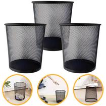 Kit 3 Lixeiras Cesto De Lixo Metal Balde Aramado Redondo Home Office 10 Litros Preto