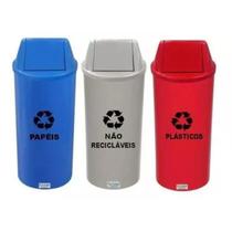 Kit 3 Lixeiras Coleta Seletiva Plástico Tvv Red 22L AZUL CINZA VERMELHO