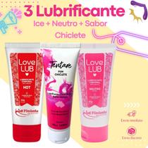 Kit 3 Lubrificante Anal Vaginal Lub Love Hot Neutro e Beijável Sabor Chiclete - Tentare