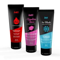 Kit 3 Lubrificantes Gel Intt Hot Morango Esquenta Black Ice Esfria Algodão Doce Sabor Base d'água Deslizante Simulação d