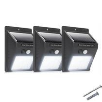 Kit 3 Luminária Arandela 30 Led Sensor Solar Recarregável Prova D'agua