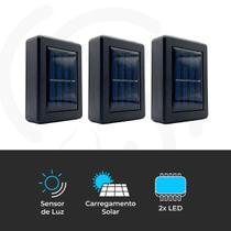 Kit 3 Luminária Arandela Solar LED Externa Sensor Crepuscular IP65 Kit 3 Luminária Arandela Solar LED Externa Sensor Crepuscular IP65