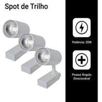 Kit 3 Luminária Branca Trilho Spot Led 20W 3500K Branco Quente