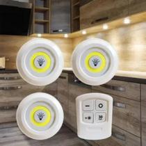 Kit 3 Luminaria Controle Remoto Led Spot Lampada Sem Fio Fácil Instalação Teto Parede Armários