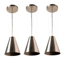 Kit 3 Luminária De Teto Pendente Cone Lateral Em Aluminio Soquete E27 Bivolt