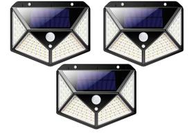 Kit 3 Luminária Energia Solar Parede 100 Led Sensor Presença 3 Funções Lampada