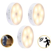 Kit 3 Luminária Lâmpada Led Sensor Presença Recarregável USB