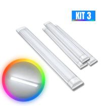 Kit 3 Luminária Linear Tubular 60cm 6500K