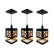 Kit 3 Luminária Lustre Pendente De Teto Petala Cristais Mdf 3mm 20x12 Preto Kit 3 Luminária Lustre Pendente De Teto Petala Cristais Mdf 3mm 20x12 Preto