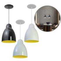 Kit 3 Luminária Pendente Bala Com Interior Amarelo Com Fiação 110/220v Kit 3 Luminária Pendente Bala Com Interior Amarelo Com Fiação 110/220v