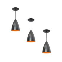 Kit 3 Luminária Pendente Bala Nova Com Interior Laranja Com Fiação 110/220v Kit 3 Luminária Pendente Bala Nova Com Interior Laranja Com Fiação 110/220v