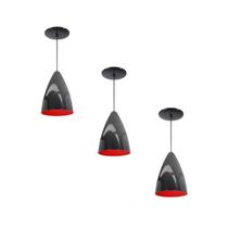 Kit 3 Luminária Pendente Bala Nova Com Interior Vermelho Com Fiação 110/220v Kit 3 Luminária Pendente Bala Nova Com Interior Vermelho Com Fiação 110/220v