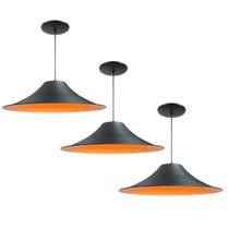 Kit 3 Luminária Pendente Chapéu Chinês Com Interior Laranja Com Fiação 110/220v