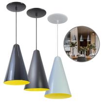 Kit 3 Luminária Pendente Cone Com Interior Amarelo Com Fiação 110/220v Kit 3 Luminária Pendente Cone Com Interior Amarelo Com Fiação 110/220v