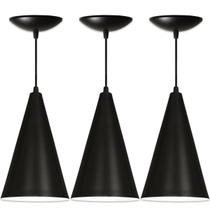 Kit 3 Luminária Pendente Cone Preto Fosco / Branco