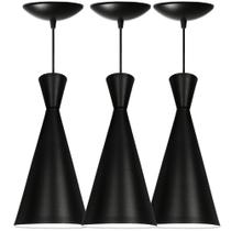 Kit 3 Luminária Pendente Cone Venturi Preto Fosco / Branco