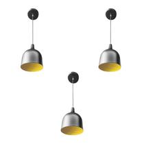Kit 3 Luminária Pendente Gota Com Interior Amarelo Com Fiação 110/220v