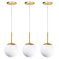 Kit 3 Luminária Pendente Jabuticaba Dourado Bola Globo Vidro