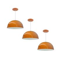 Kit 3 Luminária Pendente Meia Lua 24cm Com Interior Branco Brilho Fiação 110/220v