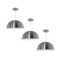 Kit 3 Luminária Pendente Meia Lua 24cm Com Interior Branco Brilho Fiação 110/220v