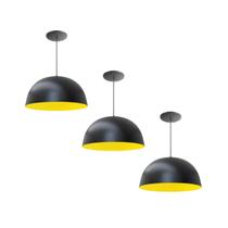 Kit 3 Luminária Pendente Meia Lua 24cm Interior Amarelo Com Fiação 110/220v Kit 3 Luminária Pendente Meia Lua 24cm Interior Amarelo Com Fiação 110/220v