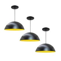 Kit 3 Luminária Pendente Meia Lua 34cm Com Interior Amarelo Com Fiação 110/220v Kit 3 Luminária Pendente Meia Lua 34cm Com Interior Amarelo Com Fiação 110/220v