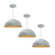 Kit 3 Luminária Pendente Meia Lua 34cm Com Interior Cobre Com Fiação 110/220v